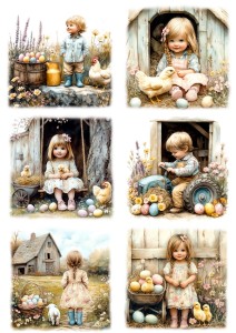 Papier ryżowy A4 Artando do decoupage - Wielkanoc, dzieci, farma, kurczaki, kury