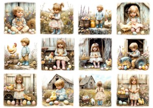 Papier ryżowy A4 Artando do decoupage - Wielkanoc, dzieci, farma, kurczaki, kury