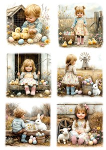 Papier ryżowy A4 Artando do decoupage - Wielkanoc, dzieci, farma, kurczaki, kury