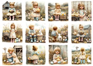 Papier ryżowy A4 Artando do decoupage - Wielkanoc, dzieci, farma, kurczaki, kury