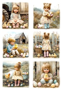 Papier ryżowy A4 Artando do decoupage - Wielkanoc, dzieci, farma, kurczaki, kury