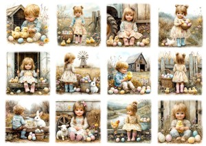 Papier ryżowy A4 Artando do decoupage - Wielkanoc, dzieci, farma, kurczaki, kury