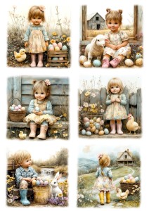 Papier ryżowy A4 Artando do decoupage - Wielkanoc, dzieci, farma, kurczaki, kury