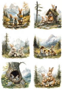 Papier ryżowy A4 Artando do decoupage - Wielkanoc, zające, pisanki, widok, góry