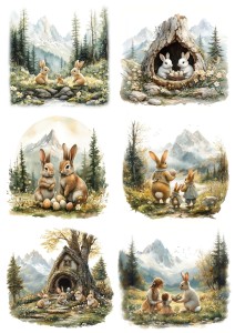 Papier ryżowy A4 Artando do decoupage - Wielkanoc, zające, pisanki, widok, góry