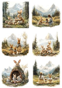 Papier ryżowy A4 Artando do decoupage - Wielkanoc, zające, pisanki, widok, góry