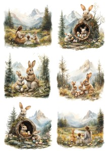 Papier ryżowy A4 Artando do decoupage - Wielkanoc, zające, pisanki, widok, góry