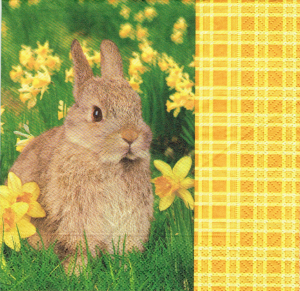 Serwetka decoupage 33x33 cm - Wielkanoc, zając, łąka, kratka