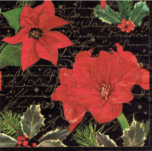 Serwetka decoupage 33x33 cm - kwiaty, poinsecja, amarylis, napisy
