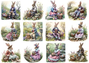 Papier klasyczny A4 do decoupage - Wielkanoc, zające, pisanki, widok