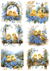 Papier klasyczny A4 do decoupage - Wielkanoc, kurczaki, kwiaty, niezapominajki
