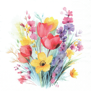 Serwetka decoupage 33x33 cm - kwiaty wiosenne, tulipany, narcyzy