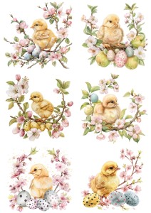 Papier klasyczny A4 do decoupage - Wielkanoc, kurczaki, pisanki, gałązki, kwiaty