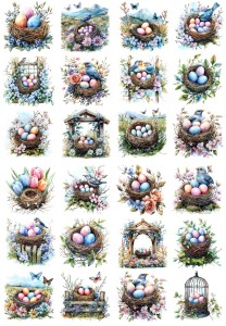 Papier klasyczny A4 do decoupage - Wielkanoc, gniazda, jajka, ptaki, kwiaty