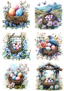 Papier klasyczny A4 do decoupage - Wielkanoc, gniazda, jajka, ptaki, kwiaty