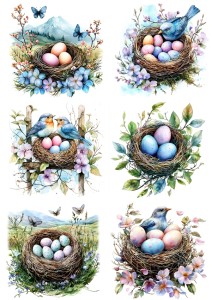 Papier klasyczny A4 do decoupage - Wielkanoc, gniazda, jajka, ptaki, kwiaty