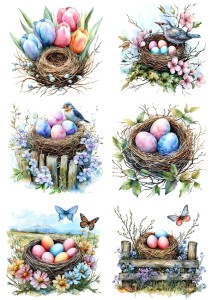 Papier klasyczny A4 do decoupage - Wielkanoc, gniazda, jajka, ptaki, kwiaty 