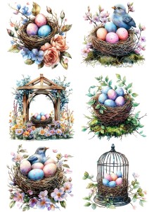 Papier klasyczny A4 do decoupage - Wielkanoc, gniazda, jajka, ptaki, kwiaty