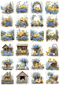 Papier klasyczny A4 do decoupage - Wielkanoc, kurczaki, kwiaty, niezapominajki