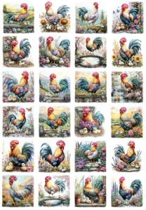Papier klasyczny A4 do decoupage - Wielkanoc, koguty, kurczaki, kwiaty