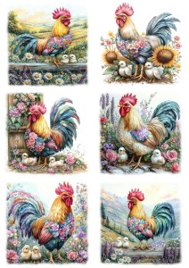 Papier klasyczny A4 do decoupage - Wielkanoc, koguty, kurczaki, kwiaty