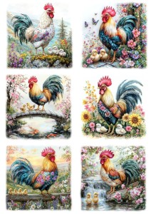 Papier klasyczny A4 do decoupage - Wielkanoc, koguty, kurczaki, kwiaty