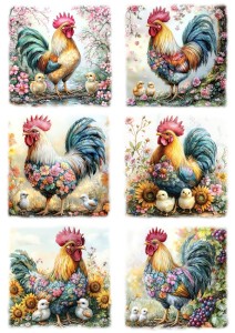 Papier klasyczny A4 do decoupage - Wielkanoc, koguty, kurczaki, kwiaty