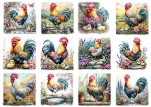 Papier klasyczny A4 do decoupage - Wielkanoc, koguty, kurczaki, kwiaty
