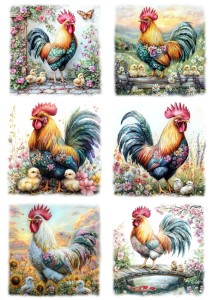 Papier klasyczny A4 do decoupage - Wielkanoc, koguty, kurczaki, kwiaty