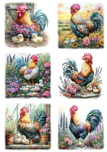 Papier klasyczny A4 do decoupage - Wielkanoc, koguty, kurczaki, kwiaty 