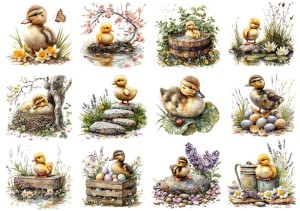 Papier klasyczny A4 do decoupage - Wielkanoc, kaczki, jajka, kwiaty