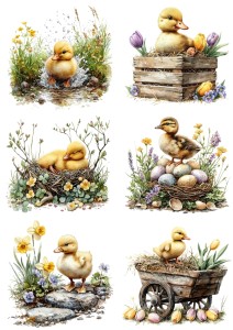 Papier klasyczny A4 do decoupage - Wielkanoc, kaczki, jajka, kwiaty