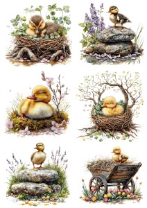 Papier klasyczny A4 do decoupage - Wielkanoc, kaczki, jajka, kwiaty