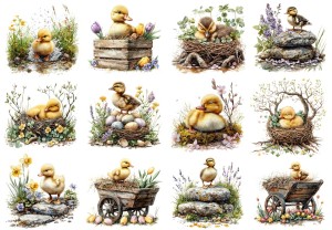 Papier klasyczny A4 do decoupage - Wielkanoc, kaczki, jajka, kwiaty