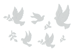 Scrapki papierowe Gołębie, liście białe - 1 zestaw