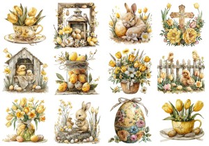 Papier klasyczny A4 do decoupage - Wielkanoc, pisanki, kwiaty, tulipany, dekoracje