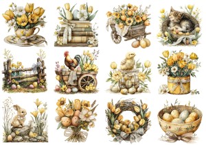 Papier klasyczny A4 do decoupage - Wielkanoc, pisanki, kwiaty, tulipany, dekoracje