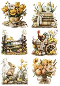 Papier klasyczny A4 do decoupage - Wielkanoc, pisanki, kwiaty, tulipany, dekoracje
