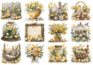 Papier klasyczny A4 do decoupage - Wielkanoc, pisanki, kwiaty, tulipany, dekoracje