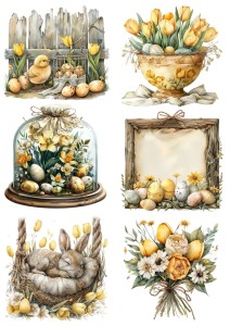 Papier klasyczny A4 do decoupage - Wielkanoc, pisanki, kwiaty, tulipany, dekoracje