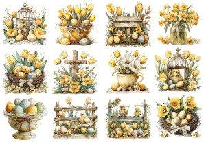Papier klasyczny A4 do decoupage - Wielkanoc, pisanki, kwiaty, tulipany, dekoracje