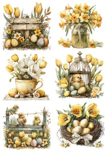 Papier klasyczny A4 do decoupage - Wielkanoc, pisanki, kwiaty, tulipany, dekoracje 