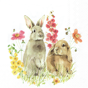 Serwetka decoupage 33x33cm - Wielkanoc, zające, zajączki, kwiaty