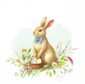 Serwetka decoupage 33x33cm - Wielkanoc, zając, zajączek, koszyk, kwiaty