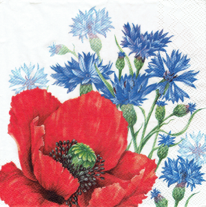 Serwetka decoupage 33x33 cm - kwiaty, kwiatki polne, maki, chabry