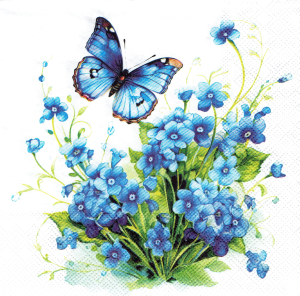 Serwetka decoupage 33x33 cm - kwiaty, kwiatki, niezapominajki, motyl