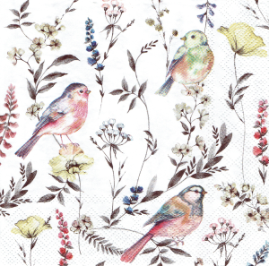 Serwetka decoupage 33x33 cm - ptaki, ptaszki, trawy, kwiaty