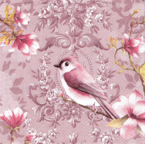Serwetka decoupage 33x33 cm - ptak, ptaszek, kwiaty, magnolia, wzorki