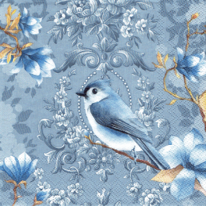 Serwetka decoupage 33x33 cm - ptak, ptaszek, kwiaty, magnolia, wzorki 