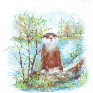 Serwetka decoupage 33x33 cm - wydra, rzeka, widok